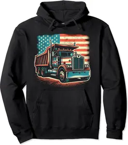 Dump Truck Driver American Flag Trucker Vintage Men Women Pullover Hoodie