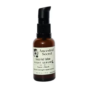 Ancestral Secret Grass-Fed Beef Tallow Night Serum – Deep Repair & Hydration Face & Neck Serum with Squalane Oil & Camellia Oil – Clean Beauty, Paraben-Free, Chemical-Free – 1 fl oz / 30ml