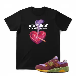Cold Culture Heart Ashtray Graphic Tee, Burgundy Purple NB 580 Sneaker Match Shirt