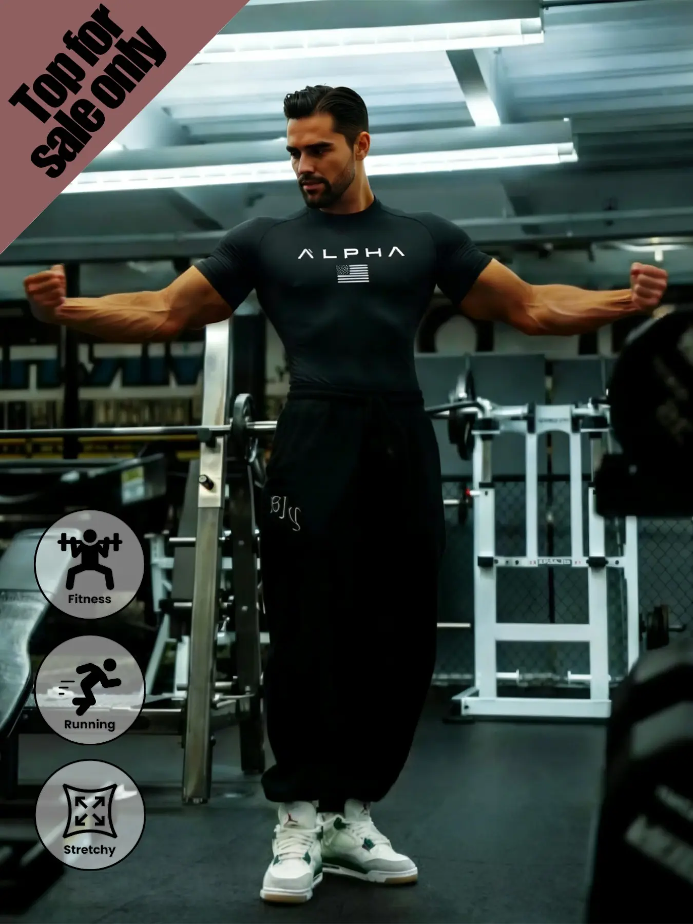 Alpha Usa Flag Muscle Fit T-Shirt, Breathable Athletic Top for Gym & Training, Men's Casual Workout Tee, Lightweight Comfort Design