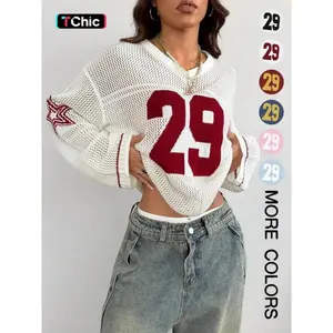 Women’s hollow-out soccer sweater for streetwear, retro fashion pullover sweater, knitted sweater for girls, knitted top for couples, unisex, same style, knittedGARMENTARY