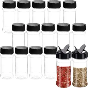 16 PCS 3.5oz Plastic Seasoning Containers with Black Screw Lids to Pour or Shake,Portable Empty Clear Spice Jars,Storage Seasoning Containers for Spice,Powders,Peppers