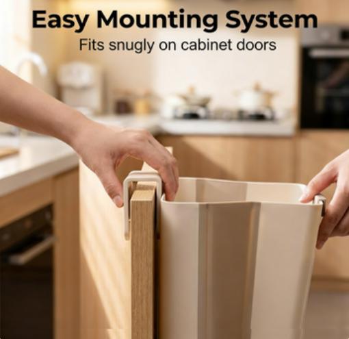 Foldable Kitchen Trash Can – Space-Saving Hanging Garbage Organizer, 1 Count, White/Gray, 27.5x25x4cm, Durable PP Material, Easy Install, Versatile Use for Home & Travel