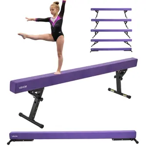fathersdaygift VEVOR Adjustable Balane Beam for Kids, 8FT Gymnastics Beam, High and Low Floor Beams of 5 Adjustable Heights for All Gymnastic Levels, Professional Gymnastic Equipment for Home and Gym Center, Purple