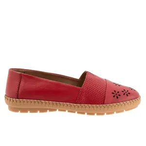 Trotters Ruby Perf T2320-600 Womens Red Narrow Leather Loafer Flats Shoes