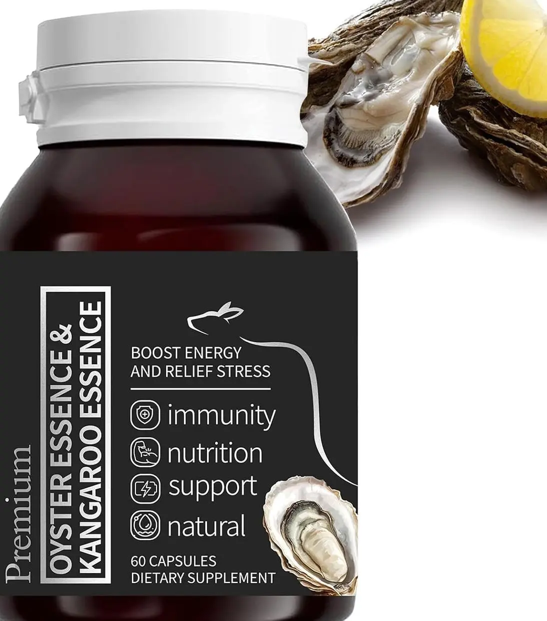 Oyster Extract for Men & Oyster Essence Kangaroo Essence, Organic Pure Oysters Extract Peptides Capsules for Men & Women, Supports Energy & Immune Boost, Zinc, 60 Capsules