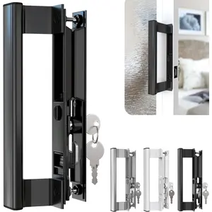 Sliding Glass Door Handle Set 6-5/8", Heavy-Duty Black Zinc with Lock, Easy Installation Ergonomic Grip for Patio Balcony Door Replacement Projects