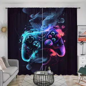 Game Controller Pattern Curtain, 2 Counts/set Gamepad Pattern Curtain, Home Decor for Bedroom, Living Room, Kitchen, Bathroom, Study, Window Curtain