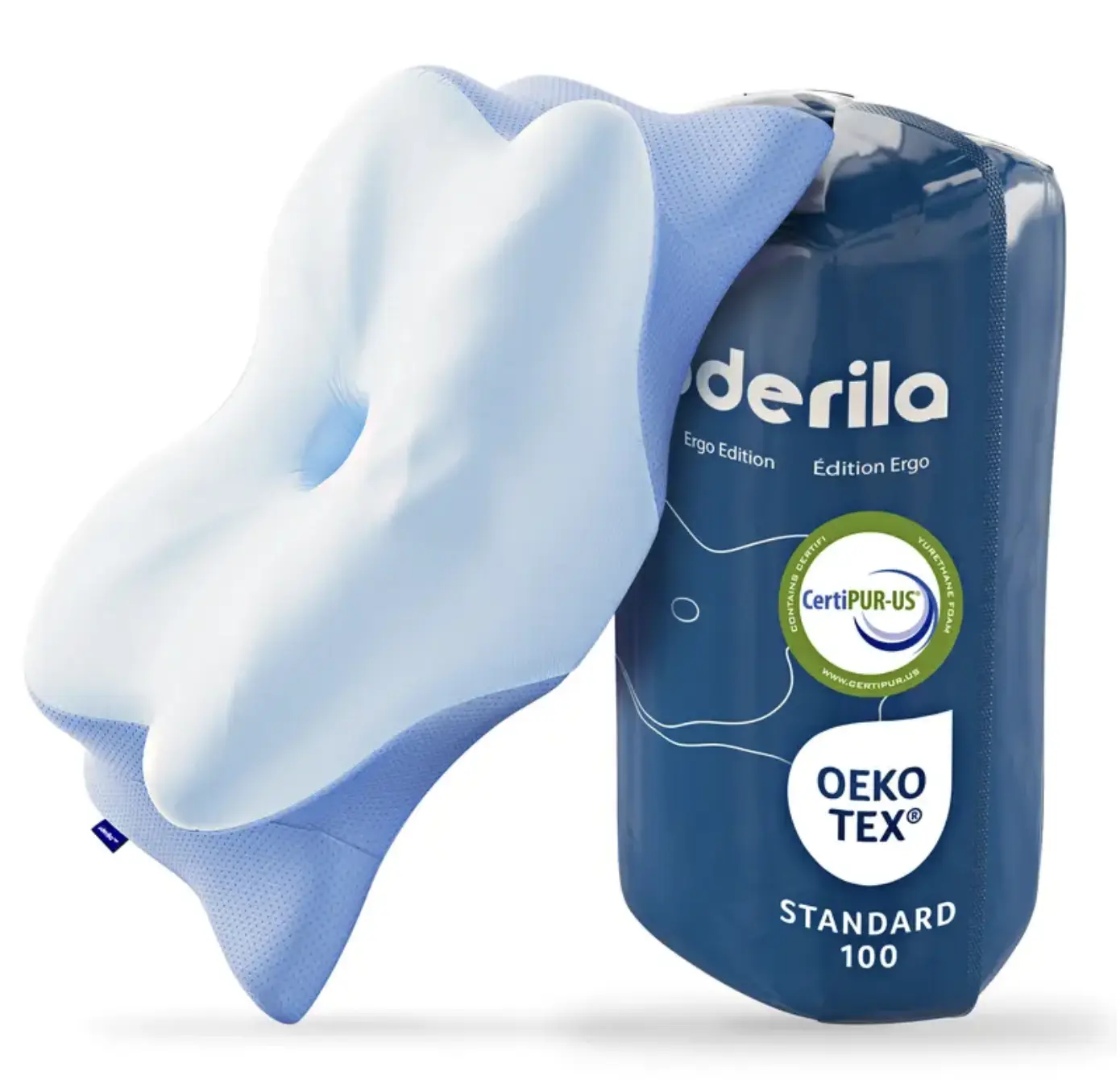 Derila Ergo Cervical Neck Pillow, Ergonomic Memory Foam Pillow for Men and Women, Contoured Neck Support Pillow for Side, Back and Stomach Sleepers, Cooling Breathable Design for Comfortable Sleep