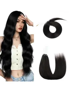 Remy H6 Feather Hair Extensions Micro Loop Style Curled Straight Invisible Human Hair Extensions, Natural Look, Easy Application