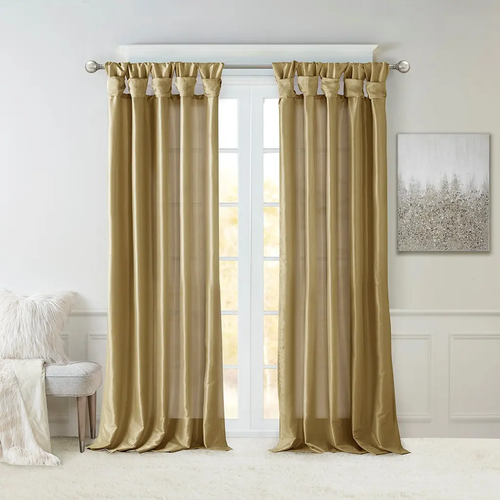 Lined Twist Tab Window Curtain Panel in Bronze, 50 x 95 Inches