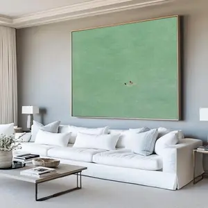 (No Frame) green abstract art, two girls swimming painting, green texture painting, green wall art, green minimalist art, horizontal custom work gift, Decor, poster, Wall art