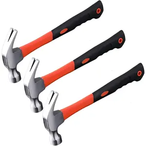 3-piece set of 16-ounce claw hammers with fiberglass handles, carbon steel nail hammers, frame hammers with tearing claws, shock-absorbing grips