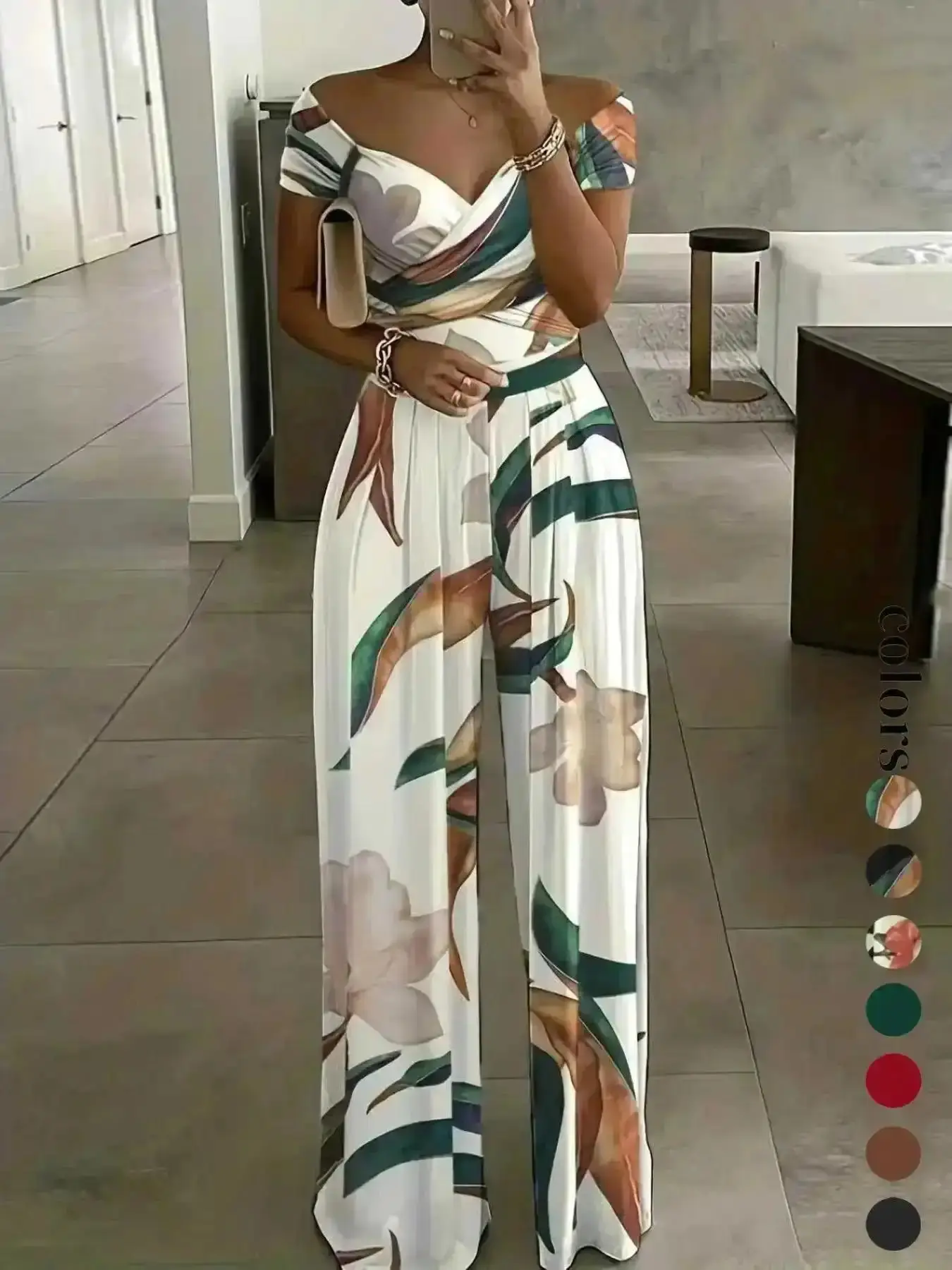 Women's Floral Print Off-Shoulder Wrap Jumpsuit, High Waist Fitted Jumpsuit, Boho Style Sexy Fashion Jumpsuit for Women, Everyday Comfort, Daily Essential, Wardrobe Staple, Classic Design, Fashion Look