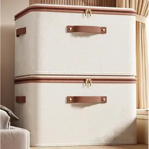 Foldable Storage Box - Essential Home Storage Box With Double-Sided Zipper, Durable And Spacious, With Faux Leather Handle For Easy Carrying, Clothes Storage Box, Under Bed Storage