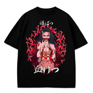 Demon Slayer Nezuko Kamado Blood Demon Art 100% Cotton Oversized Unisex T-Shirt | Red Flame Graphic Tee | Perfect Birthday Holiday Gift for Fans