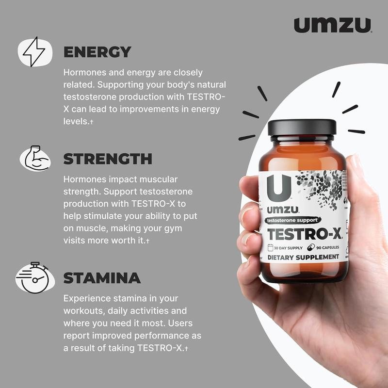 UMZU Testro-X – Male Testosterone Support with KSM-66 Ashwagandha, Magnesium, Zinc & More, Energy, Strength & Stamina Support, 90 Count