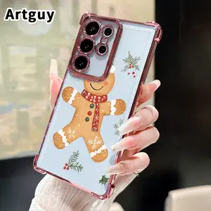 Phone Case Compatible with Samsung Galaxy S23 Ultra S24 Plus S25 S22+ FE Edge Festive Gingerbread Pattern Transparent Lens Protection Durable Soft Silicone Cover Gift