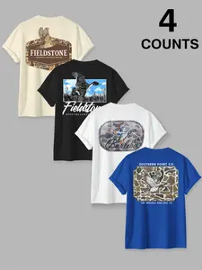 Men's 4 Pack Duck Hunting Graphic T-Shirts, Outdoor Sporting Lifestyle Tees, Casual Short Sleeve Shirts for Hunting & Daily Wear