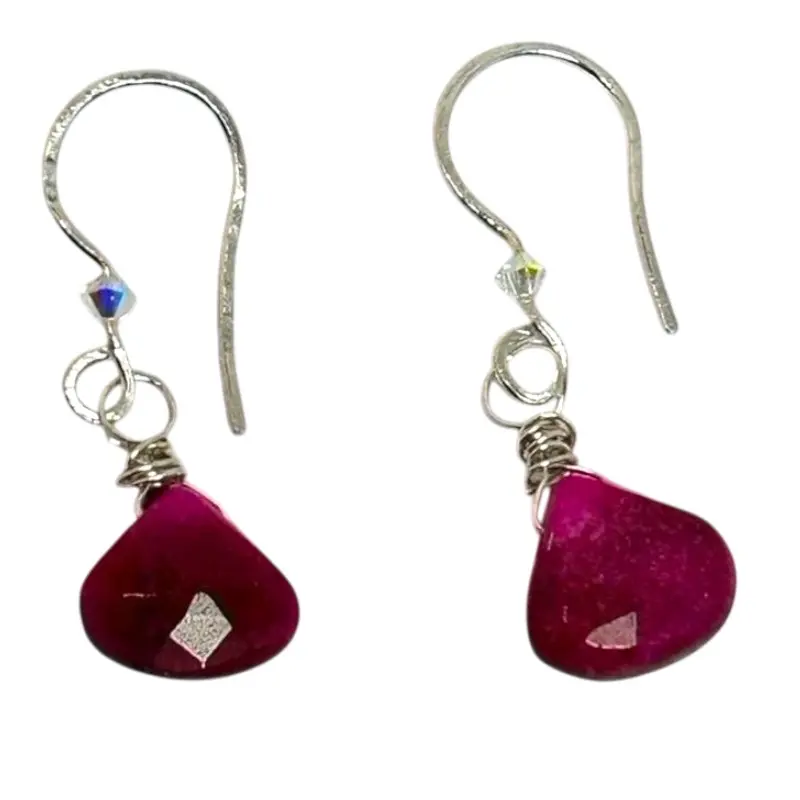Handmade Silver-Fuchsia Chalcedony Jade Earrings, Jewelry Accessories for Women