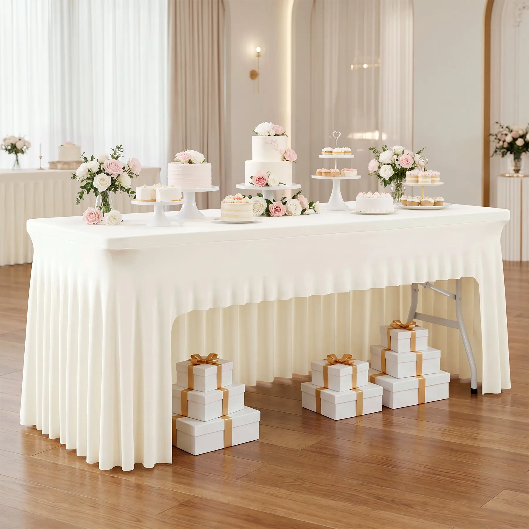 2/4 Pack Open Back Stretch Spandex Tablecloth, Wrinkle Resistant Soft Table Cover With Easy Under Table Access Design, Perfect For Wedding Sign-In Table, Conference Desk, Banquet Ceremony & Reception Event Decor