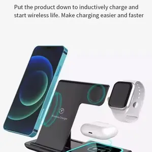 3 in 1 Wireless Charger Set for Android & iPhone - Compact & Versatile with Bluetooth Compatibility for Smartphones & Cellphones - Black Electronic Charging