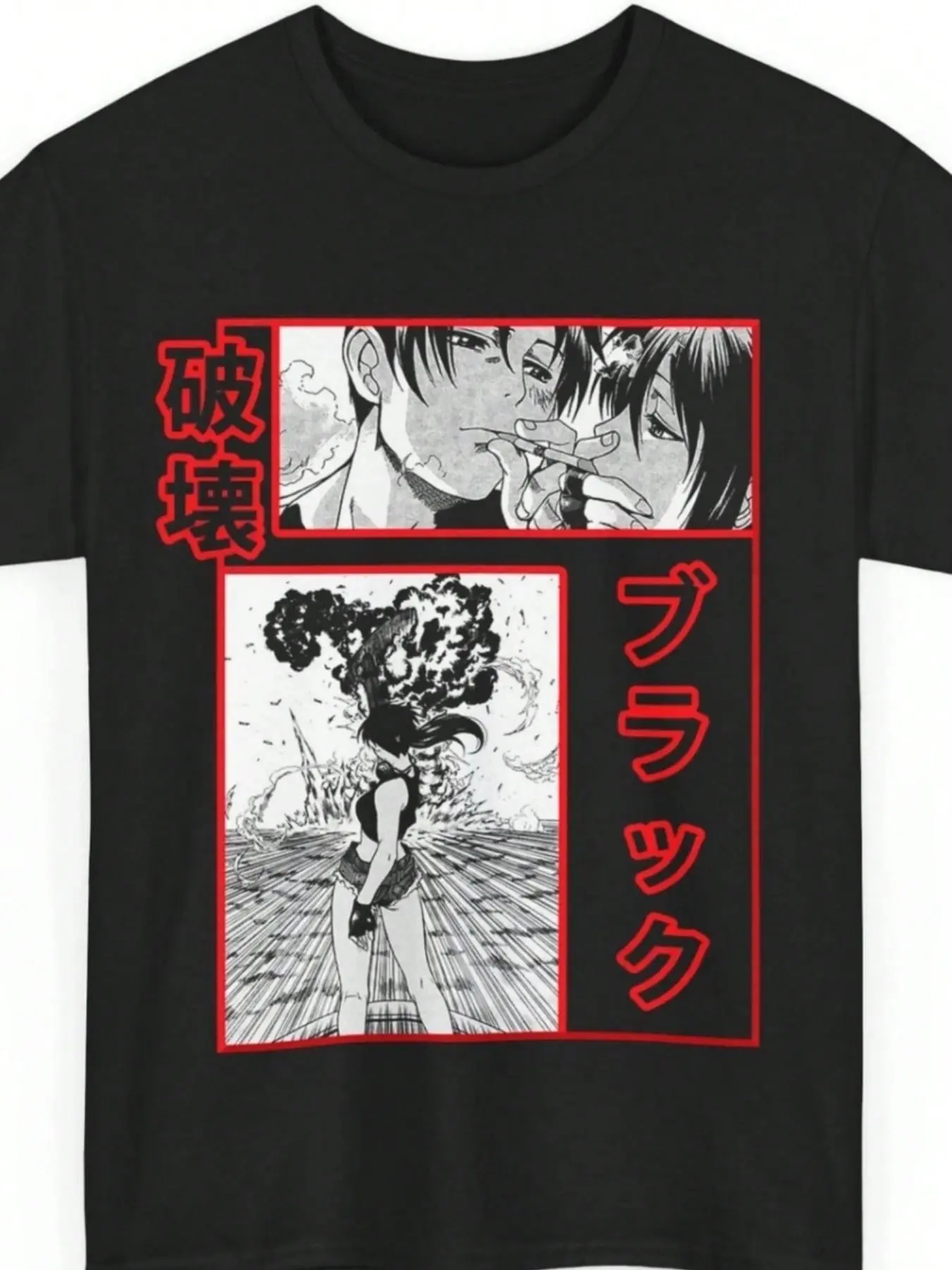 Unisex Black Lagoon Revy And Rokurou Inspired Anime Graphic T-Shirt, Solid Black Short Sleeve Basic Casual Loungewear Top For Men Women, Tops, Comfy