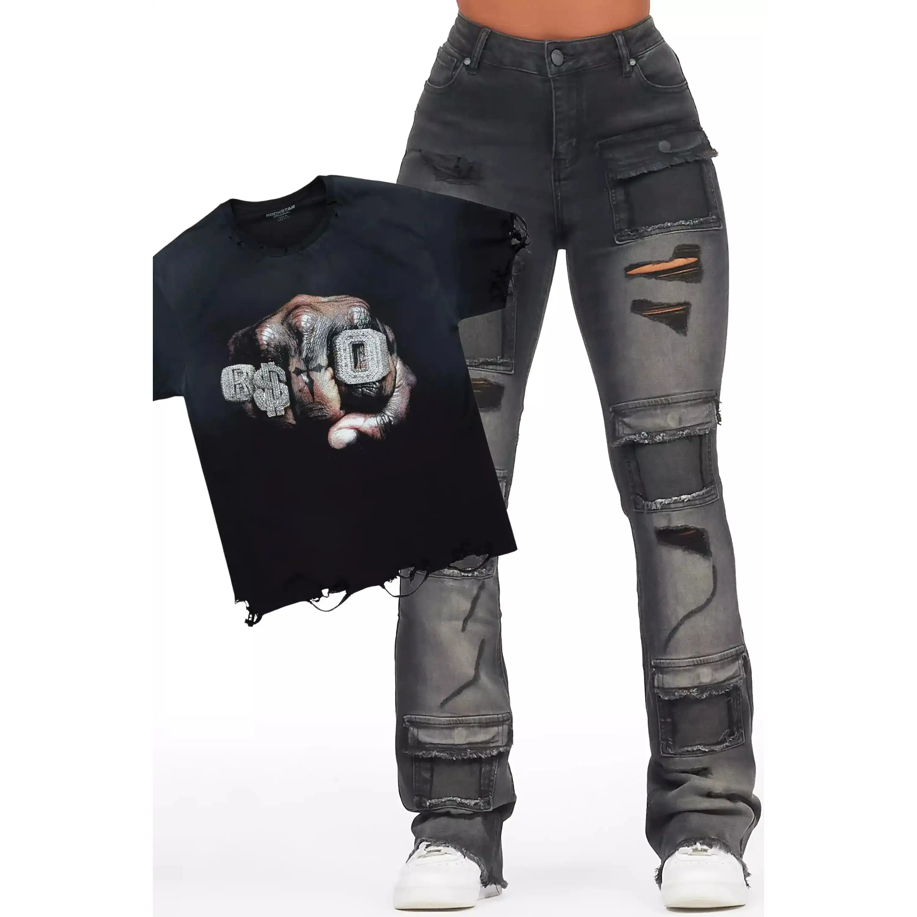 Aleeana Black Tee & Mashawi Black Jean Set