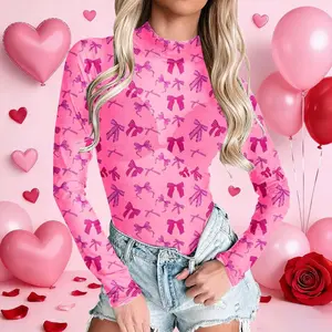 Ladies Mock Neck Mesh - Heart Print for Layering - See Through