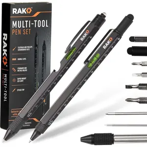 Multitool Pen - Multi-Tool Pen Set 11 in 1, LED Light, Screwdrivers, Level, Ruler, Bottle Opener, and Stylus. Cool Gadgets Gifts for Men, Dad, EDC Tactical Pen Tool, Gift-Ready Box, Pack of 2