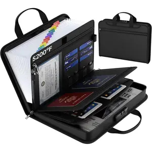 5200? Fireproof Accordion File Organizer with Lock, Thickened Document Organizer 13 Pocket with Zipper & Labels, Important Document Organizer, Expanding File Folder with Handle for Letter A4 (Black)