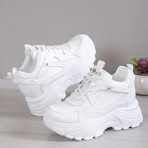 Women's Fashion All-White Platform Sneakers - Platform Dad Shoes with Built-in Height Increase, Trendy Look, Stylish Design, Comfortable for All-Day Wear, Women Shoes