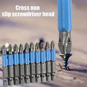12pcs Magnetic Anti Slip Screwdriver, Phillips Bit Set, (PH1 PZ1 PH2 PZ2 PH3 PZ3), 50mm Length Cross Head with Teeth, 1/4" Hex Shank Single Head Drill Bits, for Electric Screwdriver Drill
