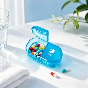 Mini Two-Compartment Medicine Box, Moisture-Proof Sealed Drug Storage, Morning Evening Pill Reminder, Portable Vitamin Supplement Container