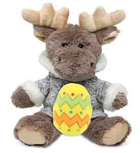 PLUSH EASTER EGG - SUPER SOFT PLUSH - SITTING MOOSE WITH GREY HOODED SWEATER