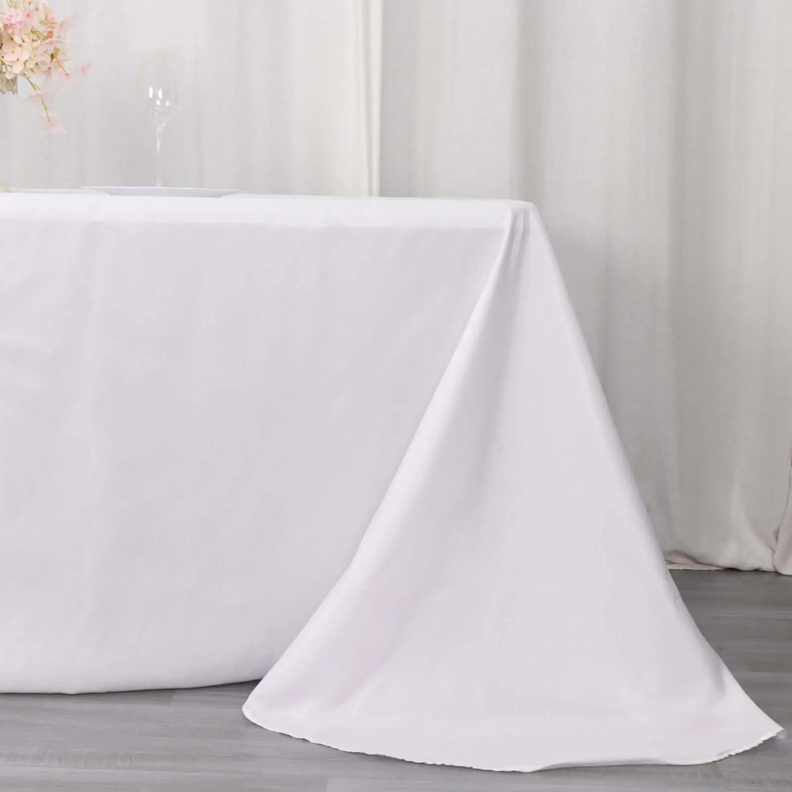 White Polyester Rectangle Tablecloth (90x132in) - Rounded Edges, Seamless Finish, Exterior-Facing Tablecloths for Outdoor Furniture, Ceremony Decor, Upscale Gatherings