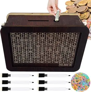 Wooden Money Saving Lock Cash Box,Official Save Safe Money Challenge Smash Wood Box,Adult Cash Savings Bank Challenge Box,alcancía Real China Coin Saver Cashbox,10000,10k,365 Savings Challenge Box