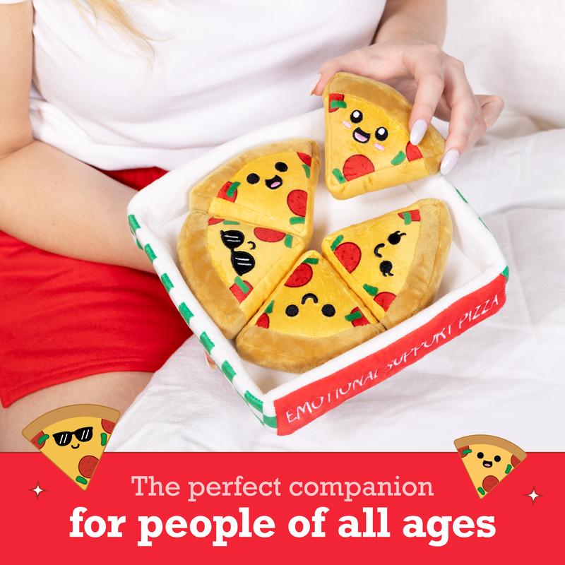 Emotional Support Pizza - 5 Soft & Fluffy Plush Slice Toys in Box Funny Cute Gift for All Ages V-day Presents Kids Classrooms