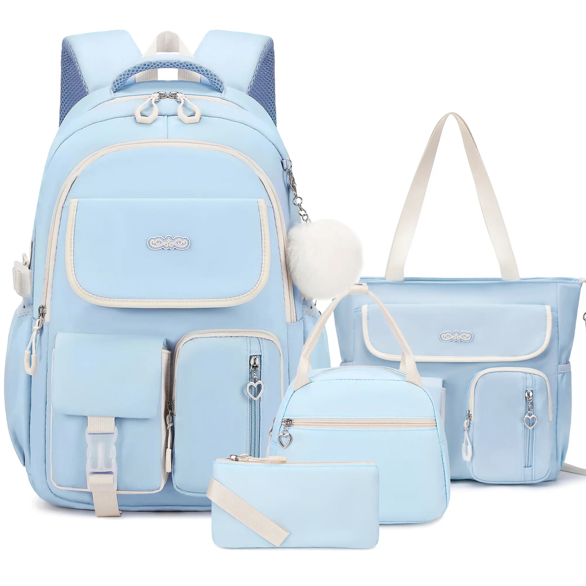 SIMILOVE Girls' 3PCS Backpack Set - Nylon School Backpack with Reflective Strips, Breathable Mesh, Plus Lunch Bag & Pencil Pouch for 6-18 Years Teen Girls | Festive Party Gift Option