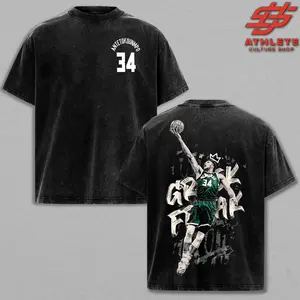 Greek Freak #34 Washed Tee Hoodie Sweatshirt – Bucks Game Day Shirt, Gift for Him