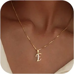 Initial Necklace for Women, 14K Gold Plated Box Chain Letter Pendant, Trendy Name Necklace, Dainty Personalized Jewelry Gift for Her
