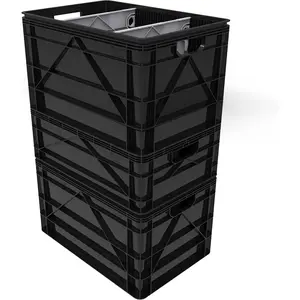 Crate Basic Pack - 2 Full-Size & 1 Half-Size Heavy Duty Stackable Storage Bins, Totes and Containers with Dividers - Durable Plastic Organizer for Home, Office, Garage, and Outdoor Use