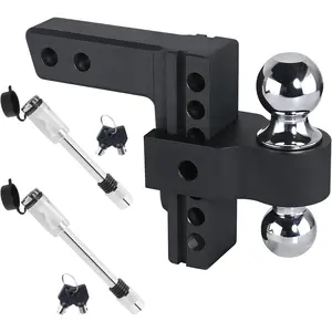 Aluminum Adjustable Trailer Hitch for 2-Inch Receiver 6 Inch Drop/Rise Hitch Ball Mount with 2" and 2-5/16" Ball Hitches Heavy Duty Black 12,500 LBS GTW Towing Hitch