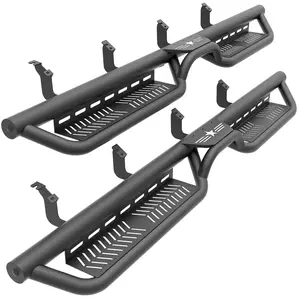 【EYOUHZ】CrewMax Cab Running Boards Side Steps Compatible with 2022 2023 2024 2025 Toyota Tundra, Two Stair Design Black Side Rails Nerf Bars (Black Powder Coated, Star Logo)