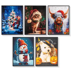 Diamond Art Kits for Kids & Adults 5D Full-Round Drills Eco Canvas Acrylic Diamonds Holiday Dog Cat Zebra Tiger Butterfly Bird Horse for Holiday Wall Art Home Decor Gift