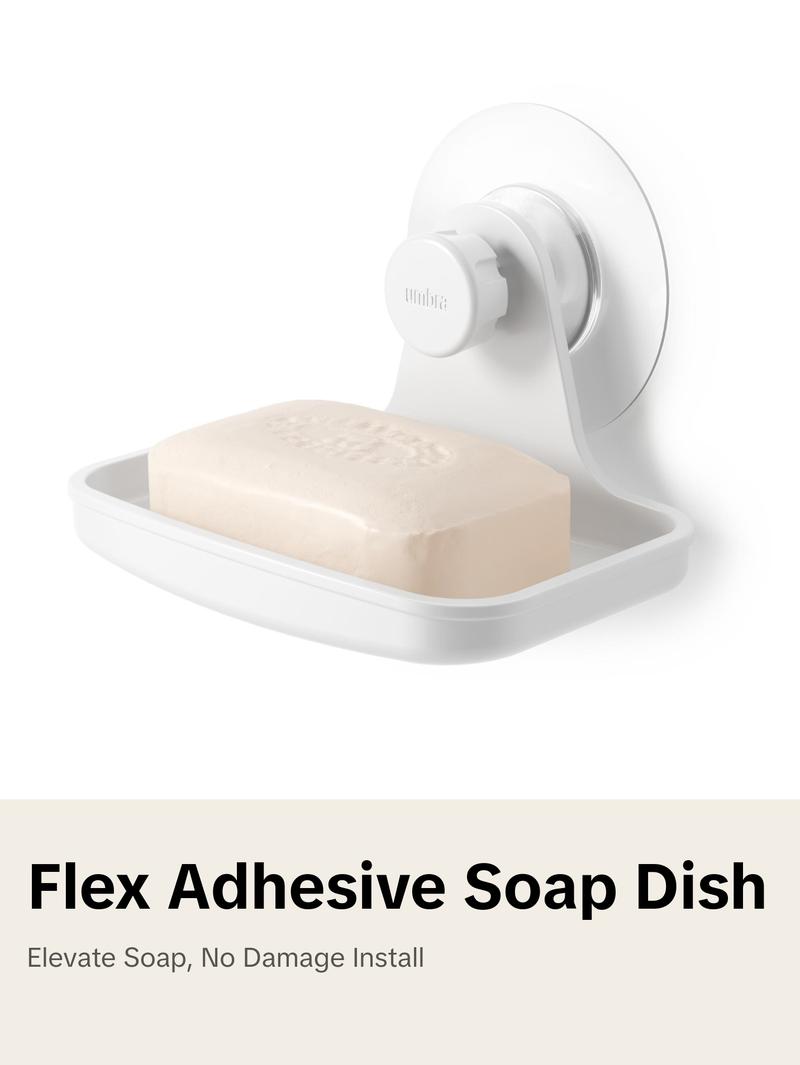 Umbra Flex Adhesive Soap Dish, Non-Damaging Installation, Keeps Soap Dry - 1 Pack Shower Bath