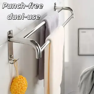 l304 stainless steel towel rack, bathroom dual-purpose towel hanger with both drill-free and drilling installation options, a great product for hotels and homes, bathroom storage rack, towel bar hook, thickened and reinforced, food-grade stainless steel