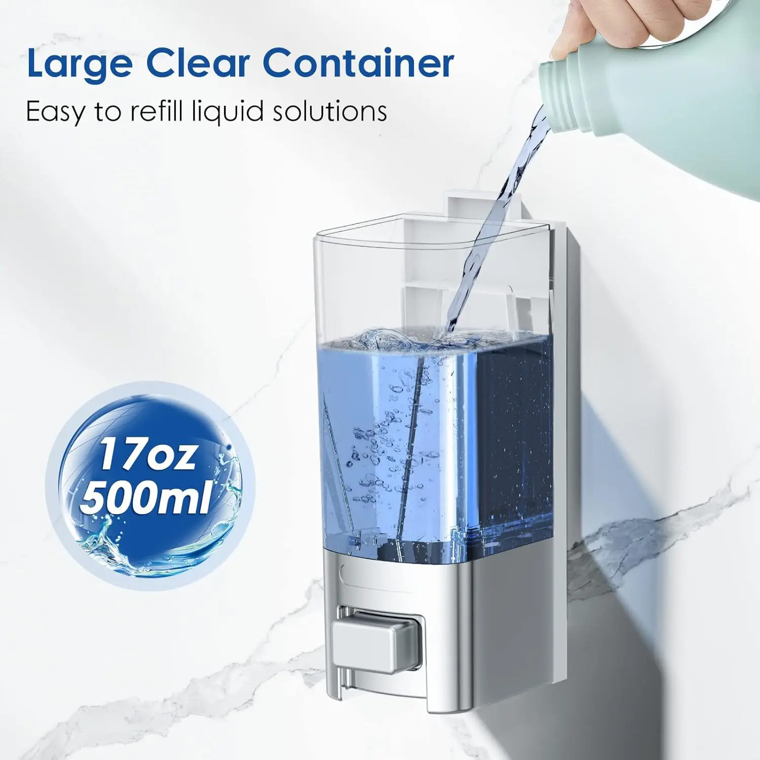 500ML Manual Soap Dispenser, Wall Mounted Soap Dispenser, Hand Sanitizer Dispenser, Transparent Bathroom Supplies for Home, Kitchen, Office, Soap Container