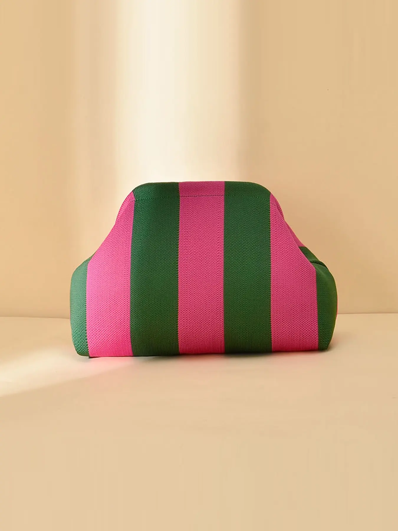 Striped Clutch Bag, Knit Makeup Pouch, Shell Shape Handbag, Color Block Storage Bag, Women's Fashion Clutch, Cloud Makeup Bag, Cosmetic Pouch