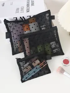 ✨3-piece set of love-themed mesh storage bags | Ins-inspired makeup brush and skincare product transparent storage bag, Makeup Organizer Pouch, breathable and visible, perfect for travel organization, a must-have for girly girls